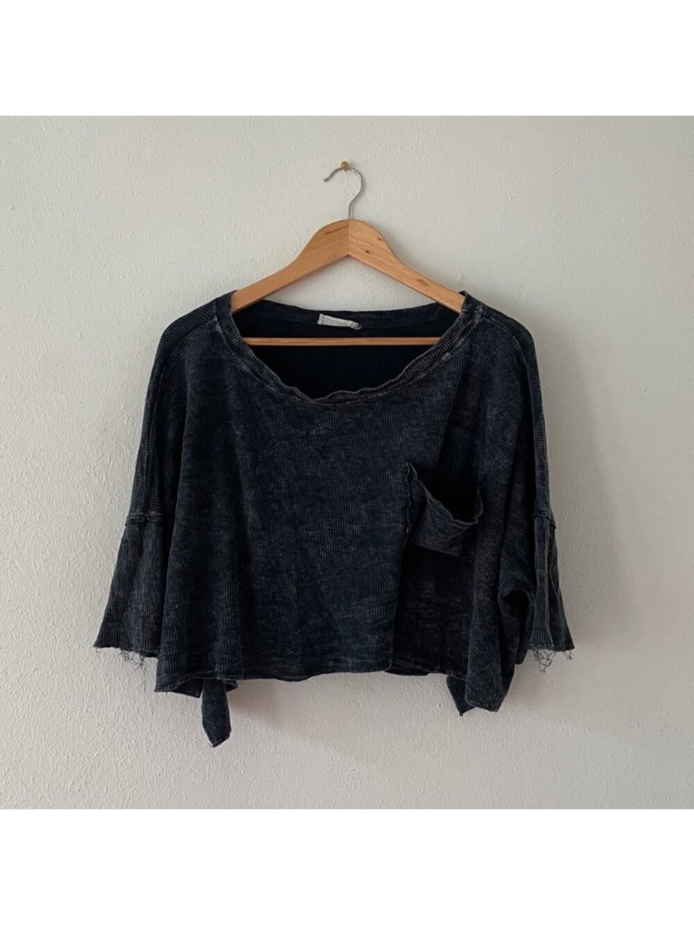 Rubbed Cotton Thermal Top Oversized Crop Tee - Picture 1 of 2